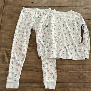 Kissy Kissy size 6 Light Blue Christmas Tree Pajama Set Penguin Snowman Reindeer